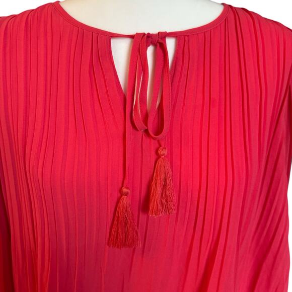 Miss Me Red Pleated Tassel Tie Blouse Size M Boho Festival Top Flowy Sheer - Picture 9 of 11